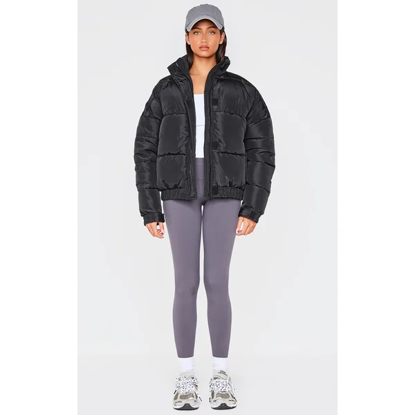 Black Funnel Neck Padded Jacket