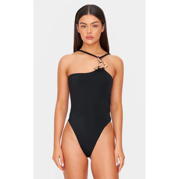 Black Gold Trim Asymmetric Swimsuit
