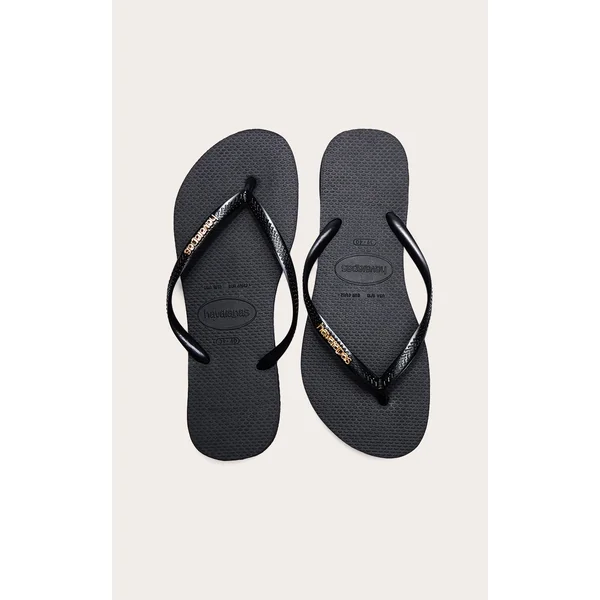 Black Havaianas Slim Logo Metallic Flip Flops