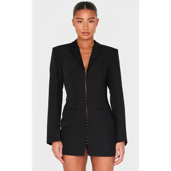 Black Hook And Eye Detail Blazer Dress