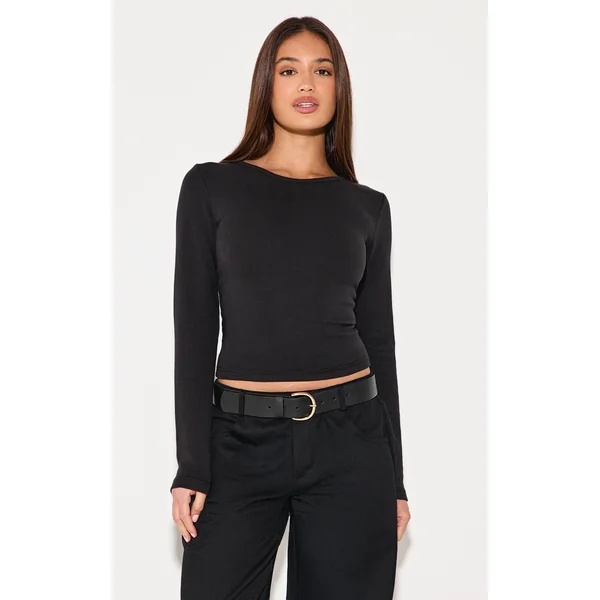 Black Interlock Long Sleeve Top