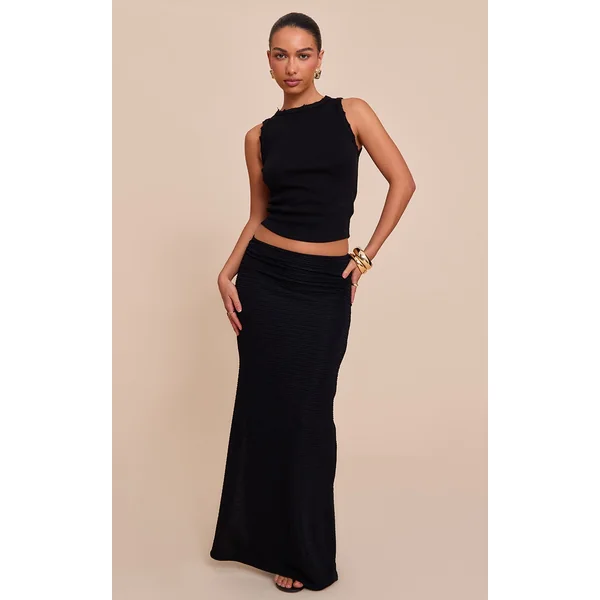 Black Jersey Textured Maxi Skirt