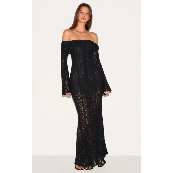 Black Lace Fold Over Bandeau Maxi Dress