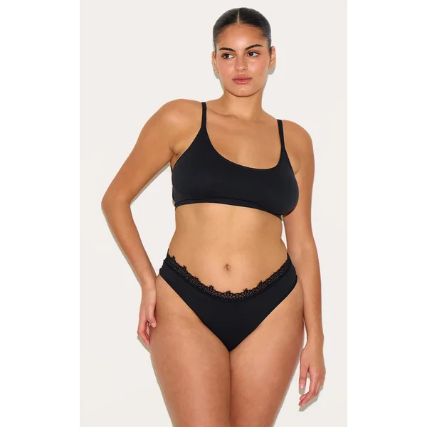 Black Lace Trim Detail Thong