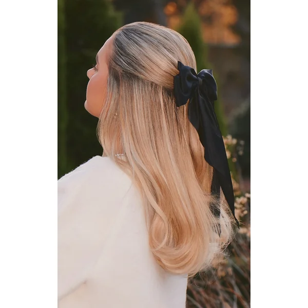 Black Large Satin Bow Hair Clip