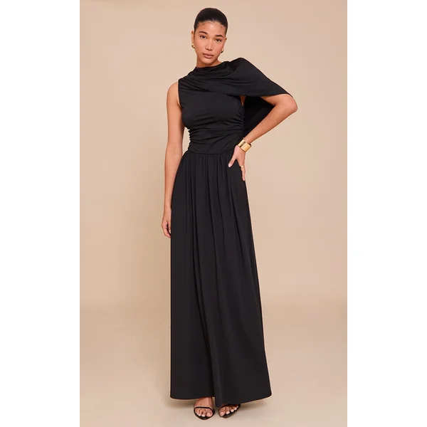 Black Layered Ruched Maxi Dress