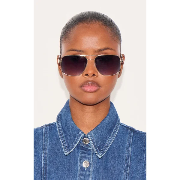 Black Lens Squared Aviator Sunglasses