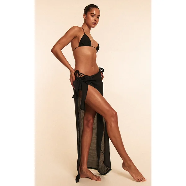Black Linen Look Beach Sarong