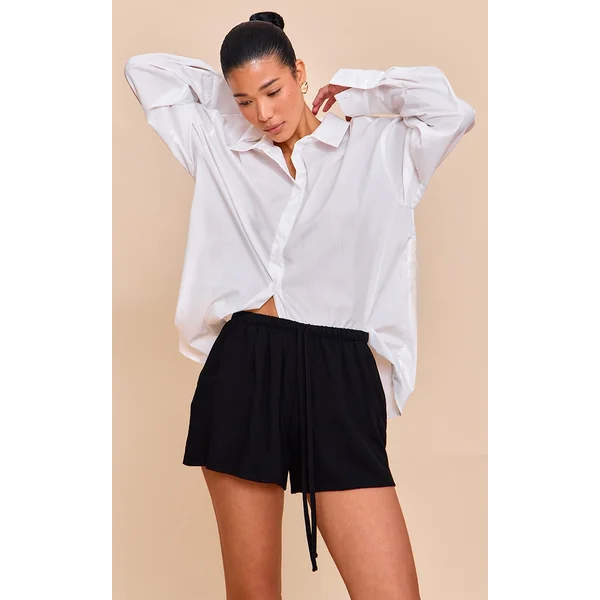 Black Linen Look Floaty Drawstring Shorts