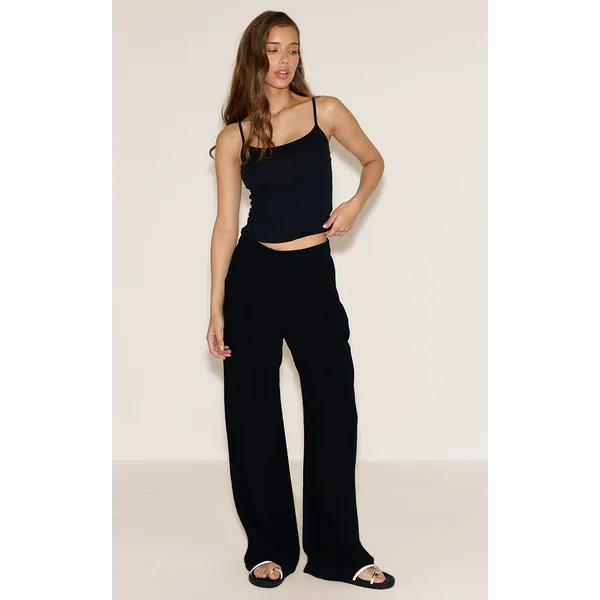 Black Linen Look Floaty Tailored Pants