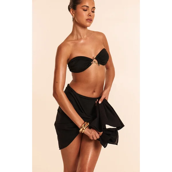 Black Linen Look Mini Beach Sarong