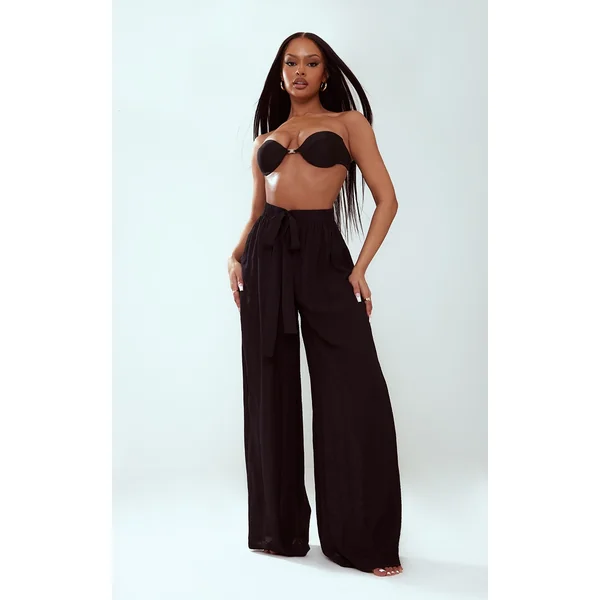 Black Linen Look Palazzo Beach Pants