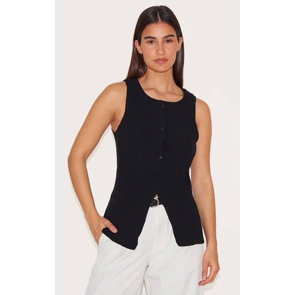 Black Longline Bengaline Vest