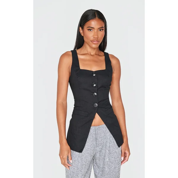 Black Longline Square Neck Vest