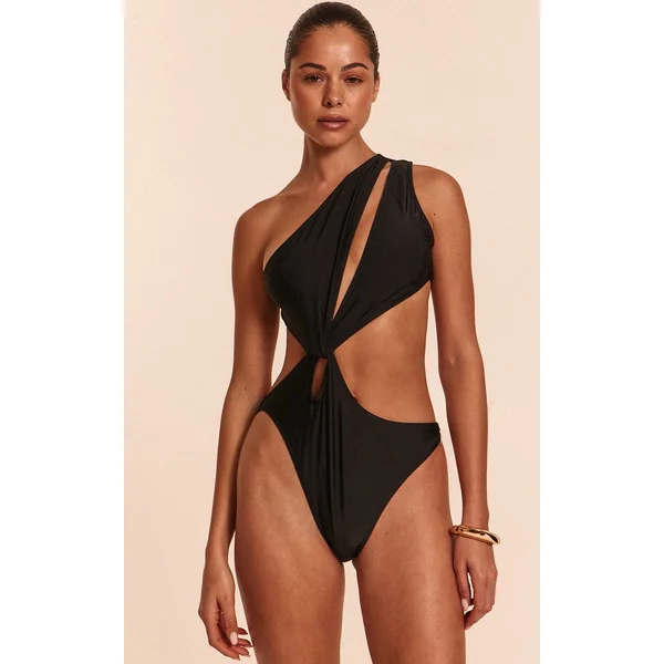 Black Loop One Shoulder Swimsuit