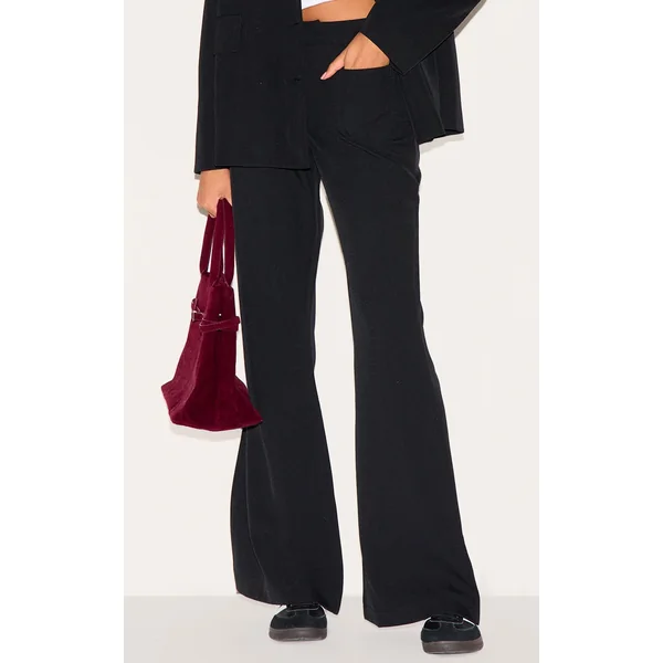 Black Low Rise Pocket Detail Tailored Woven Flared Pants