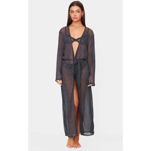 Black Lurex Mesh Maxi Robe