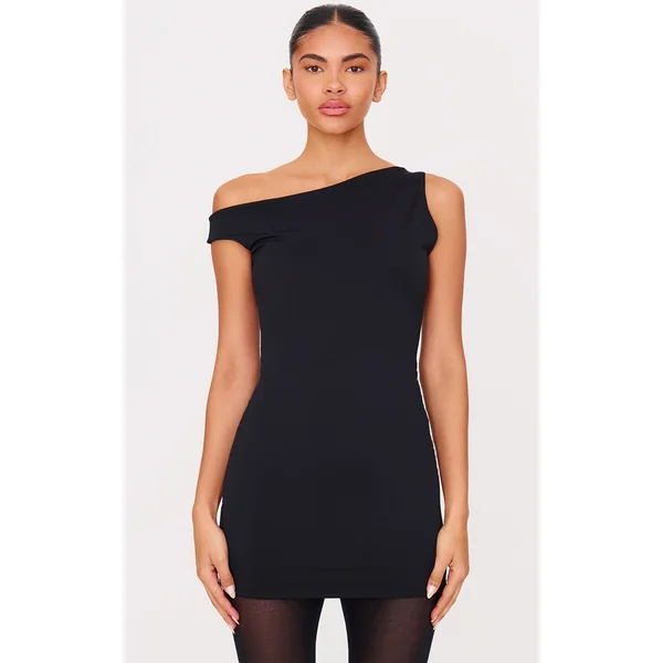 Black Matte Asymmetric Mini Dress