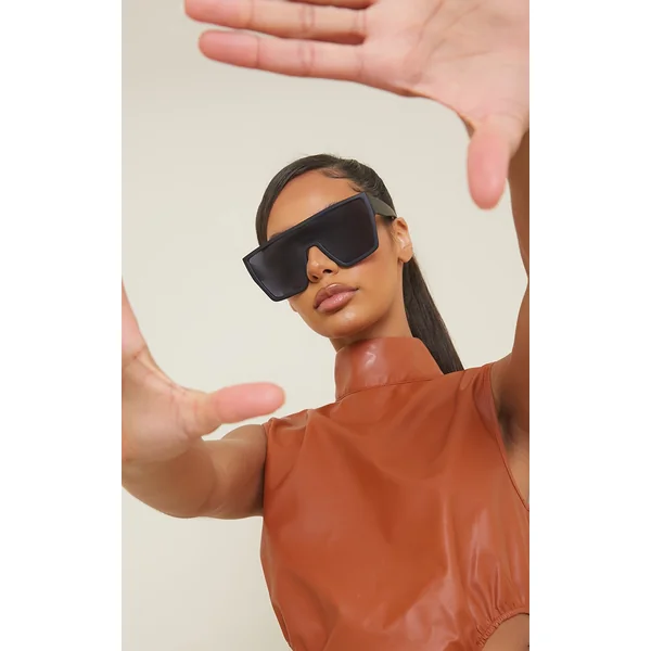 Black Matte Oversized Square Frame Sunglasses