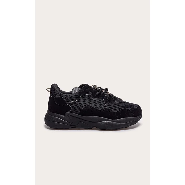 Black Mesh Contrast Lace Up Bubble Sole Sneakers