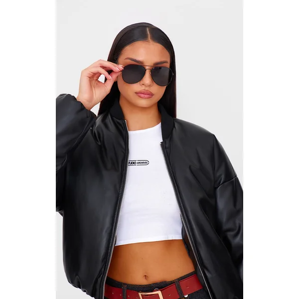 Black Metal Aviator Sunglasses