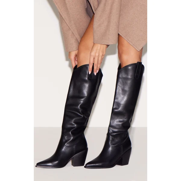 Black Mid Calf Cowboy Boots