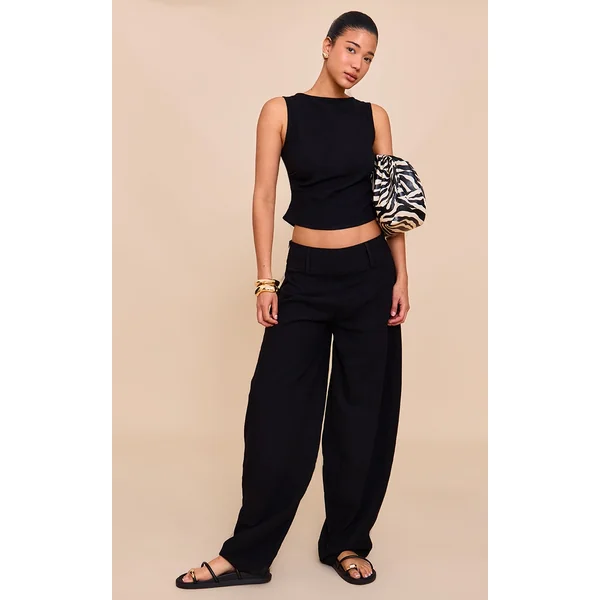 Black Mid Rise Barrel Tailored Pants