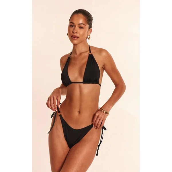 Black Mini O Ring High Apex Triangle Bikini Top