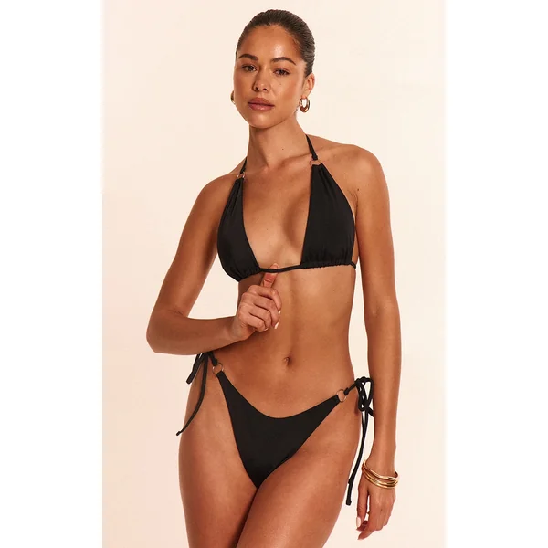 Black Mini O Ring Tie Side Bikini Bottoms