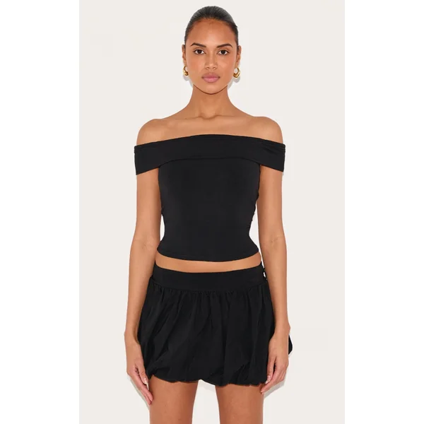 Black Modal Cotton Bardot Long Top