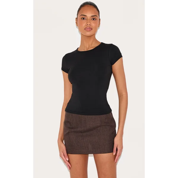 Black Modal Cotton Longline Fitted T Shirt