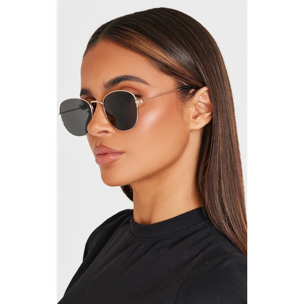 Black On Gold Circular Sunglasses