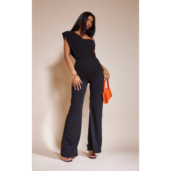 Black One Shoulder Drape Detailed Jumpsuit