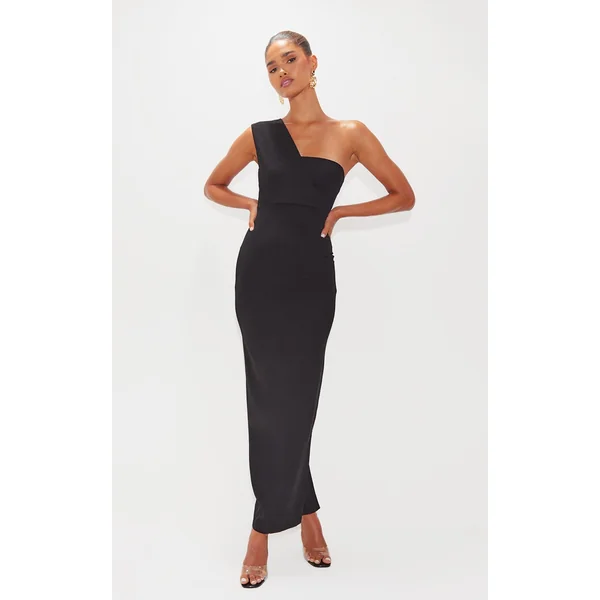 Black One Shoulder Fitted Maxi Dress