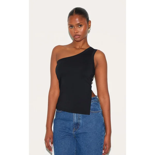 Black One Shoulder Long Vest Top