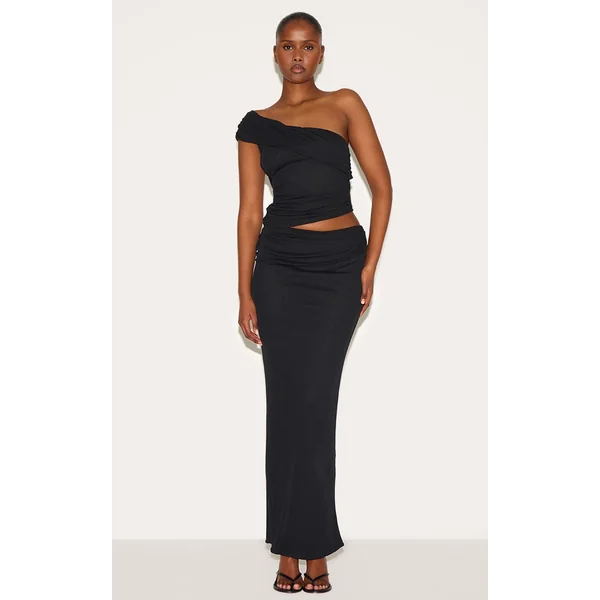 Black Onion Skin Low Waist Maxi Skirt