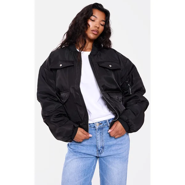 Black Oversized Bomber Jacket