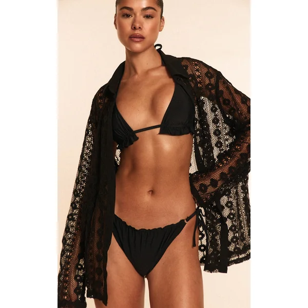 Black Oversized Crochet Beach Shirt