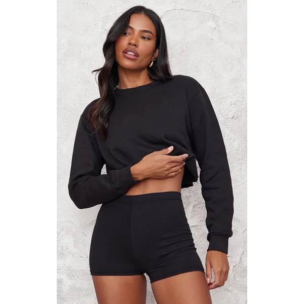 Black Oversized Cropped Sweatshirt