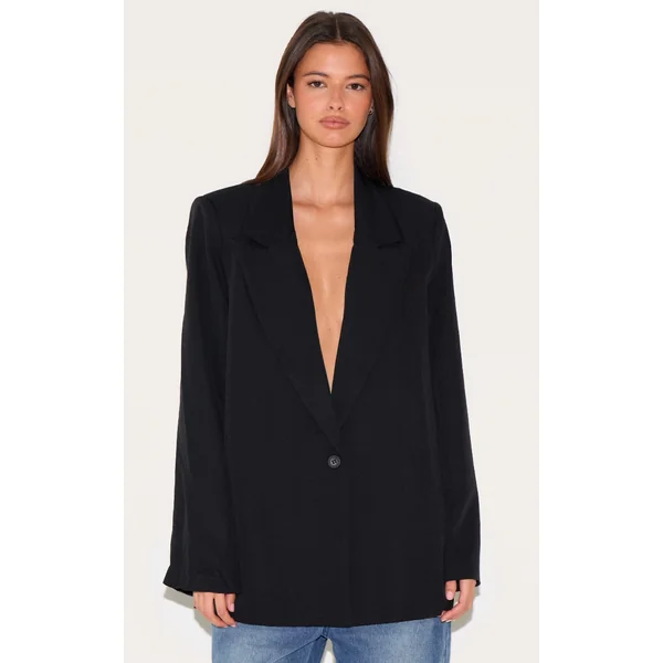 Black Oversized Drapey Button Detail Blazer