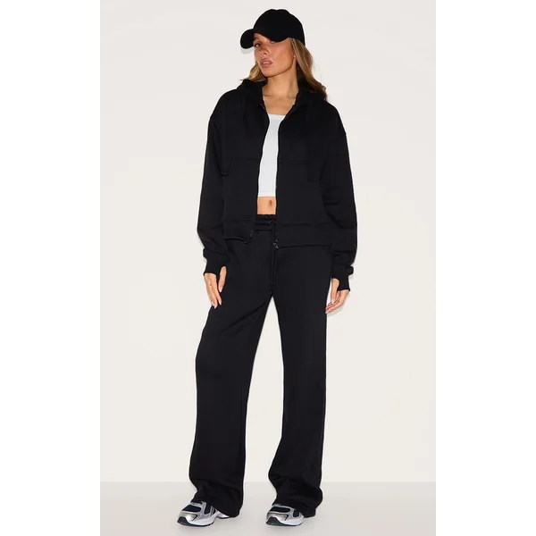 Black Oversized Drawstring Wide Leg Sweatpants
