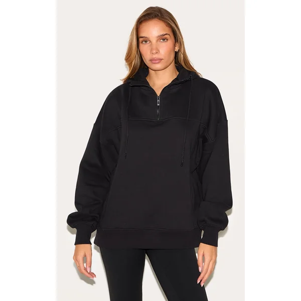Black Oversized Funnel Neck Hoodie