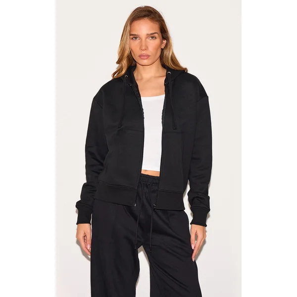 Black Oversized Hooded Zip Up Sweat Hoodie