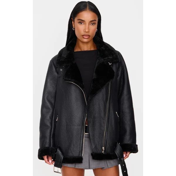 Black Oversized PU Aviator