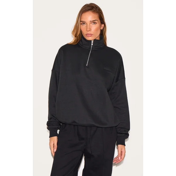 Black Oversized Quarter Zip Sweat Top