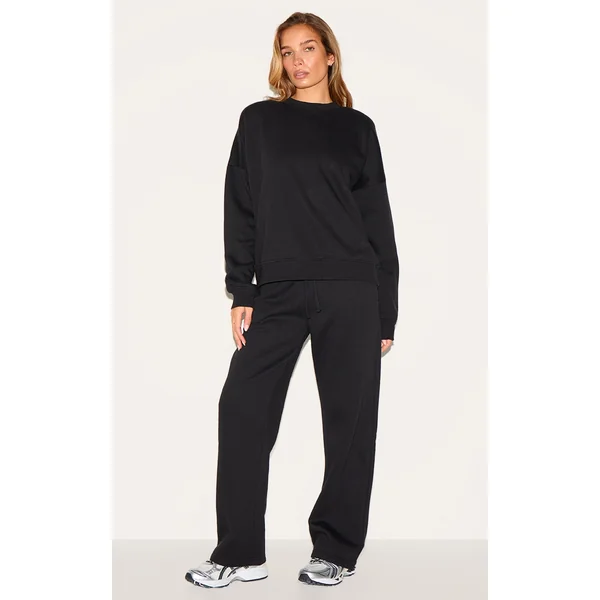 Black Oversized Sweatshirt Tracksuit Set