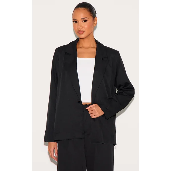 Black Oversized Woven Suit Jacket