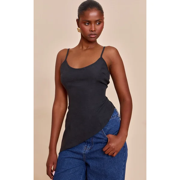 Black Peach Skin Asymmetric Cami