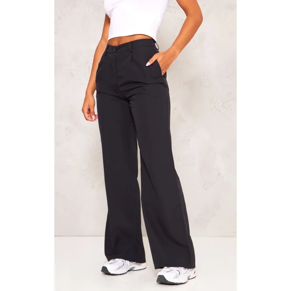 Black Peach Skin Straight Leg Pants