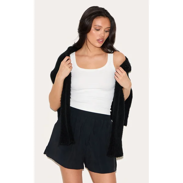 Black Peached Woven Elasticated Waist Shorts